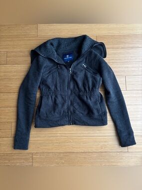 Martin + Osa grey double zip up wide collar funnel neck